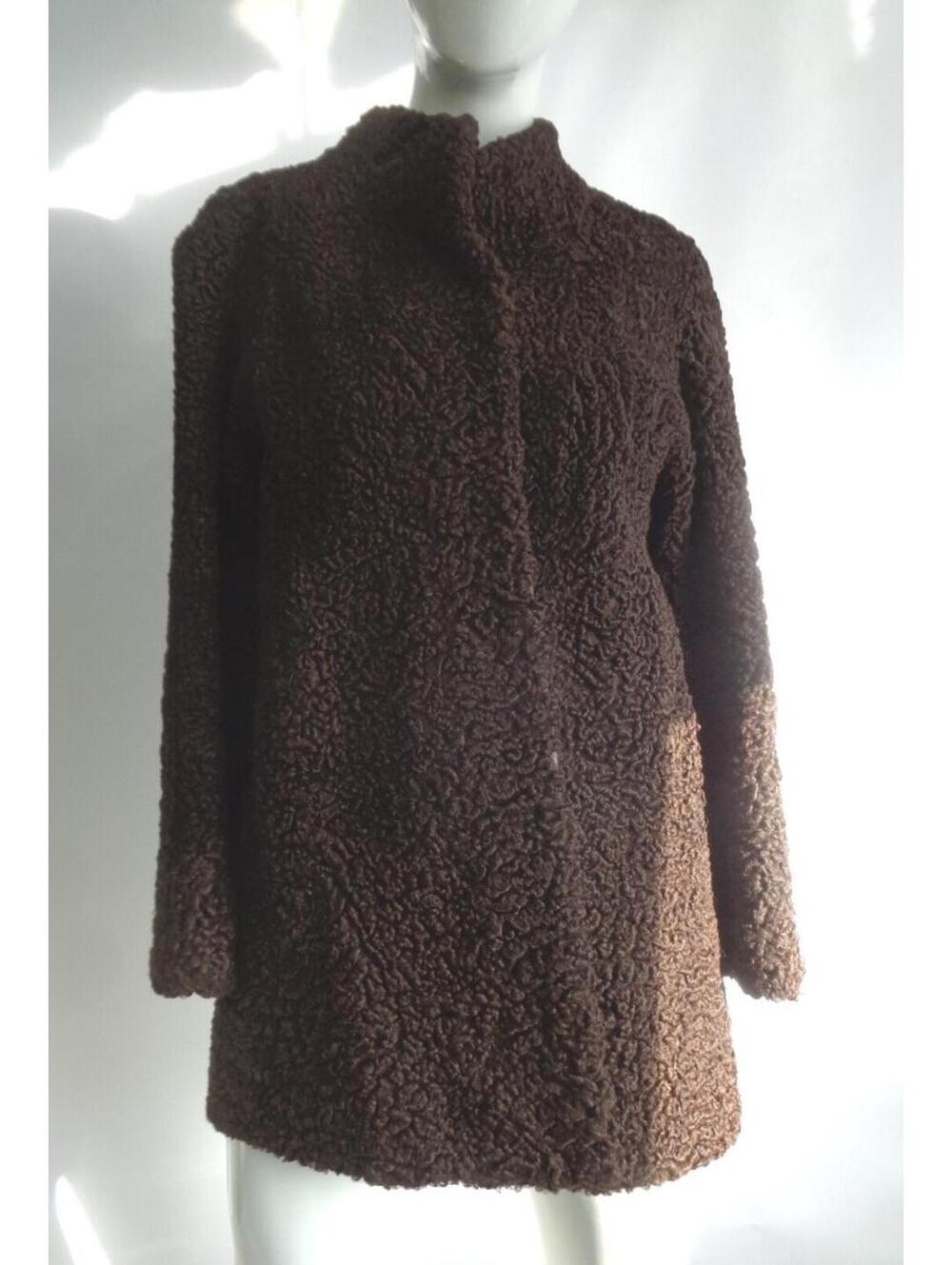 EXCELLENT BROWN ASTRAKHAN LAMB FUR COAT JACKET WOMEN WOMAN SIZE 4 PETITE